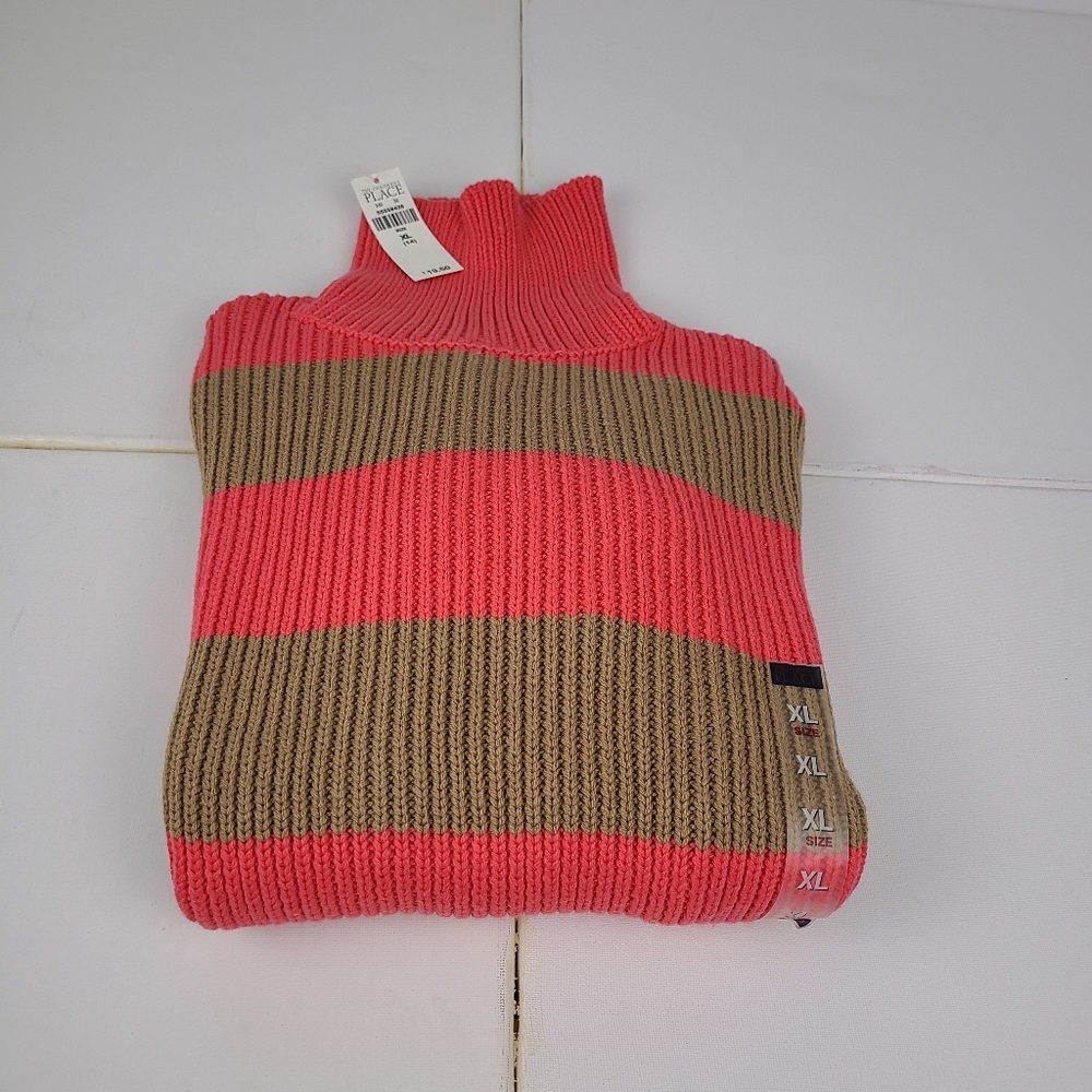 The Children Place Girls Size 14(XL) Pink& Brown Turtleneck Sweater.